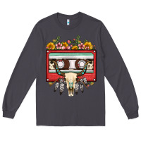 Smoke bull skull sunflower floral cassette Long Sleeve Tee - FaDigitalArtStudio