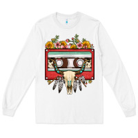 White bull skull sunflower floral cassette Long Sleeve Tee - FaDigitalArtStudio