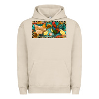 Pigment French Oak Chicken rooster and chicks with leopard Urban Hoodie - RanaPortraitStore