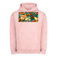 Pigment Salmon Chicken rooster and chicks with leopard Urban Hoodie - RanaPortraitStore