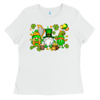 White St. Patrick's Day gnomes Ladies Tee - OliviaCreatesArt