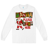 White Santa Please Stop Here Long Sleeve Tee - FaDigitalArtStudio