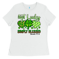 White St. Patrick's Not lucky simply blessed Ladies Tee - OliviaCreatesArt