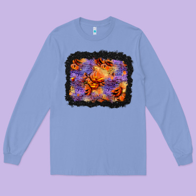 Halloween Pumpkin And Leopard Background Long Sleeve Tee Designed By Bundleandbundleshop