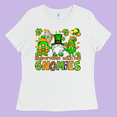 St. Patrick's Day Shamrockin' With My Gnomies Ladies Tee Designed By Oliviacreatesart