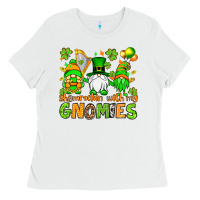 White St. Patrick's Day shamrockin' with my gnomies Ladies Tee - OliviaCreatesArt