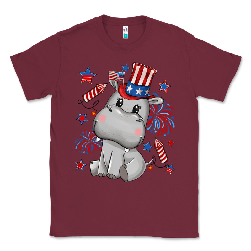 Fourth Of July Hippopotamus Classic Tee by CowGirlArtShop | Teevron