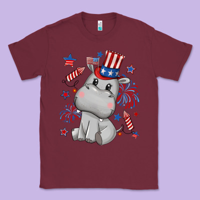 Fourth Of July Hippopotamus Classic Tee Designed By Cowgirlartshop