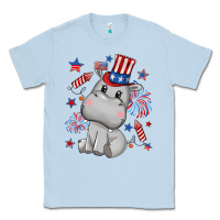 Dusty Blue fourth of july hippopotamus Classic Tee - CowGirlArtShop