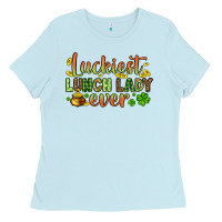 Baby Blue St. Patrick's Luckiest lunch lady ever Ladies Tee - OliviaCreatesArt