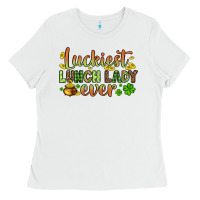 White St. Patrick's Luckiest lunch lady ever Ladies Tee - OliviaCreatesArt