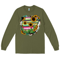 Army Green Arkansas Map Sunflower Cactus Serape Long Sleeve Tee - RanaPortraitStore