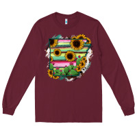 Burgundy Arkansas Map Sunflower Cactus Serape Long Sleeve Tee - RanaPortraitStore