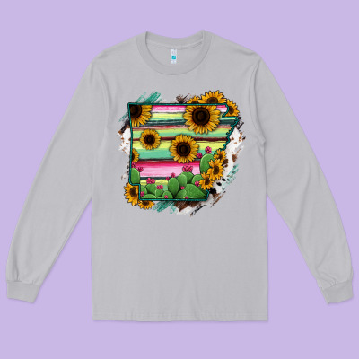 Arkansas Map Sunflower Cactus Serape Long Sleeve Tee Designed By Ranaportraitstore