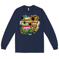 Navy Arkansas Map Sunflower Cactus Serape Long Sleeve Tee - RanaPortraitStore