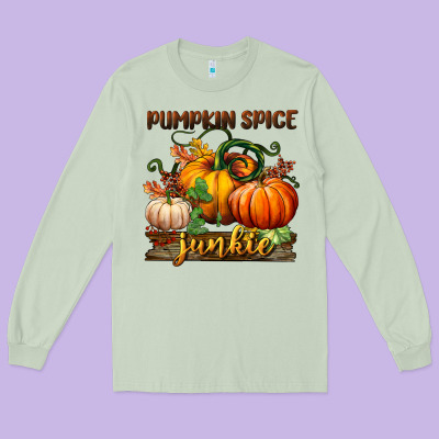 Pumpkin Spice Junkie Long Sleeve Tee Designed By Bundleandbundleshop