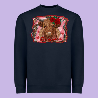Be Mine Highland Cow Heavyweight Sweatshirt Designed By Adodesignshop