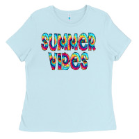 Baby Blue summer vibes tie dye doodle Ladies Tee - CowCowDesign