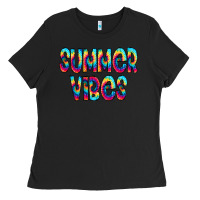 Black summer vibes tie dye doodle Ladies Tee - CowCowDesign