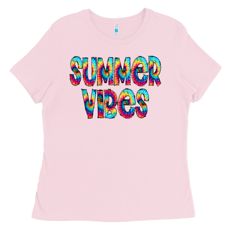 Summer Vibes Tie Dye Doodle Ladies Tee by CowCowDesign | Teevron