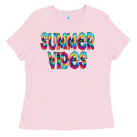 Bubblegum Pink summer vibes tie dye doodle Ladies Tee - CowCowDesign