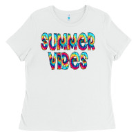 White summer vibes tie dye doodle Ladies Tee - CowCowDesign