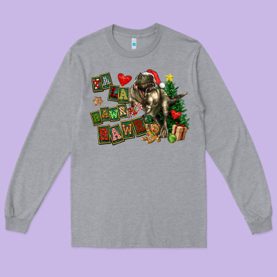 Fa La La Trex Christmas Long Sleeve Tee Designed By Fadigitalartstudio