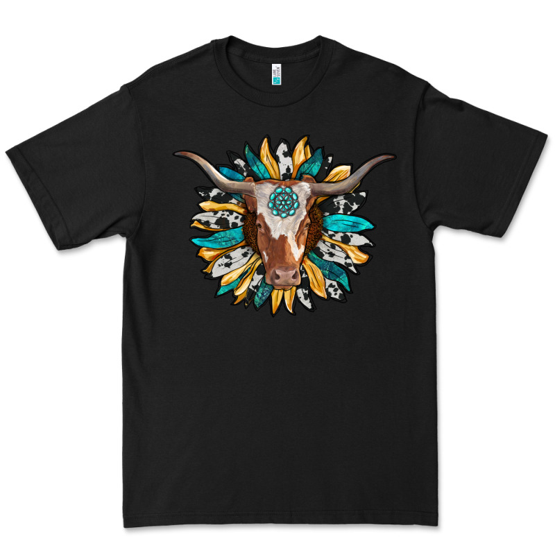 Texas Longhorn Sunflower Background Premium Tee by RanaPortraitStore | Teevron