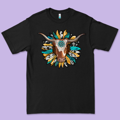 Texas Longhorn Sunflower Background Premium Tee Designed By Ranaportraitstore