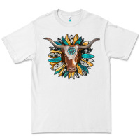 White texas longhorn sunflower background Premium Tee - RanaPortraitStore
