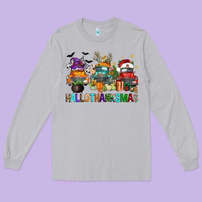 Hallothanksmas Trucks Long Sleeve Tee Designed By Fadigitalartstudio