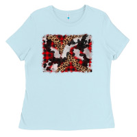 Baby Blue cowhide buffalo plaid leopad background Ladies Tee - CowCowDesign