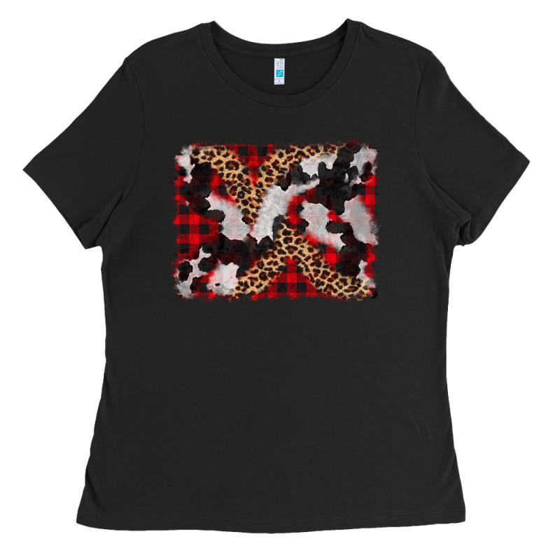 Cowhide Buffalo Plaid Leopad Background Ladies Tee by CowCowDesign | Teevron