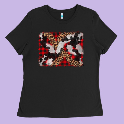 Cowhide Buffalo Plaid Leopad Background Ladies Tee Designed By Cowcowdesign