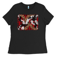 Black cowhide buffalo plaid leopad background Ladies Tee - CowCowDesign