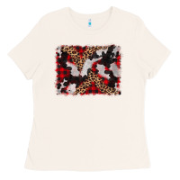 Bone cowhide buffalo plaid leopad background Ladies Tee - CowCowDesign