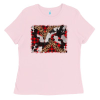 Bubblegum Pink cowhide buffalo plaid leopad background Ladies Tee - CowCowDesign