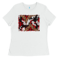 White cowhide buffalo plaid leopad background Ladies Tee - CowCowDesign