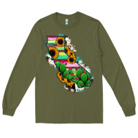 Army Green California Map Sunflower Cactus Serape Long Sleeve Tee - RanaPortraitStore