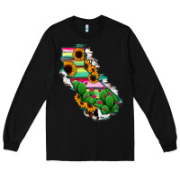 Black California Map Sunflower Cactus Serape Long Sleeve Tee - RanaPortraitStore