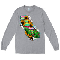 Heather Grey California Map Sunflower Cactus Serape Long Sleeve Tee - RanaPortraitStore
