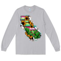 Moon Dust California Map Sunflower Cactus Serape Long Sleeve Tee - RanaPortraitStore