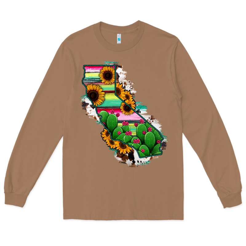 California Map Sunflower Cactus Serape Long Sleeve Tee by RanaPortraitStore | Teevron