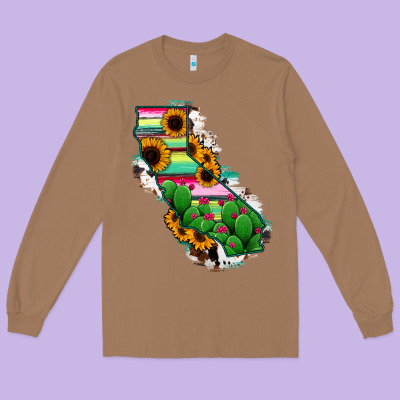 California Map Sunflower Cactus Serape Long Sleeve Tee Designed By Ranaportraitstore