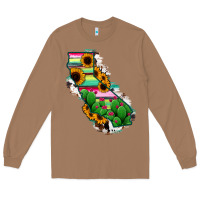 Toasted Coconut California Map Sunflower Cactus Serape Long Sleeve Tee - RanaPortraitStore