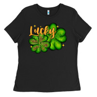 Black St. Patrick's Lucky and shamrock Ladies Tee - OliviaCreatesArt