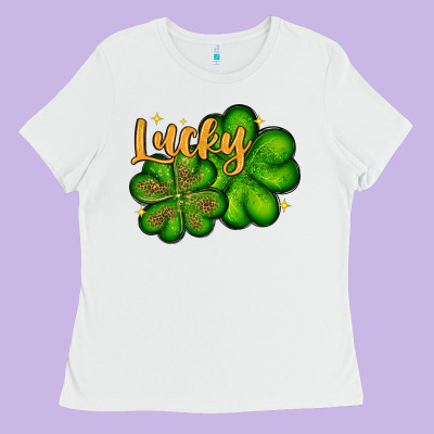 St. Patrick's Lucky And Shamrock Ladies Tee Designed By Oliviacreatesart