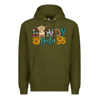 Army Green Western Howdy Heifer With Simmental Cow Premium Hoodie - LillyAllenDesigns