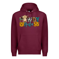 Burgundy Western Howdy Heifer With Simmental Cow Premium Hoodie - LillyAllenDesigns