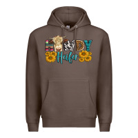 Coffee Western Howdy Heifer With Simmental Cow Premium Hoodie - LillyAllenDesigns